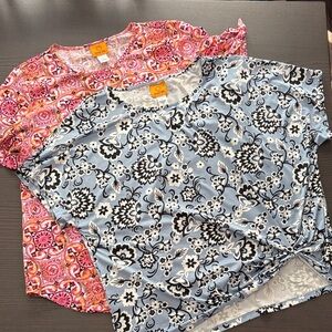 Ruby Rd. Women’s Short Sleeve tops, Pink and Blue Floral (set)